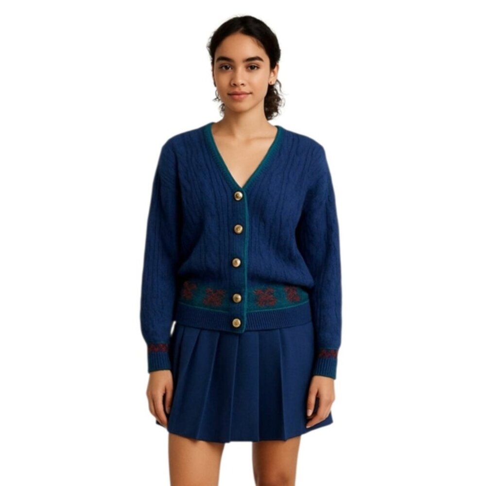 Rare Vintage Cable Cardigan Sweater With Gold  Buttons